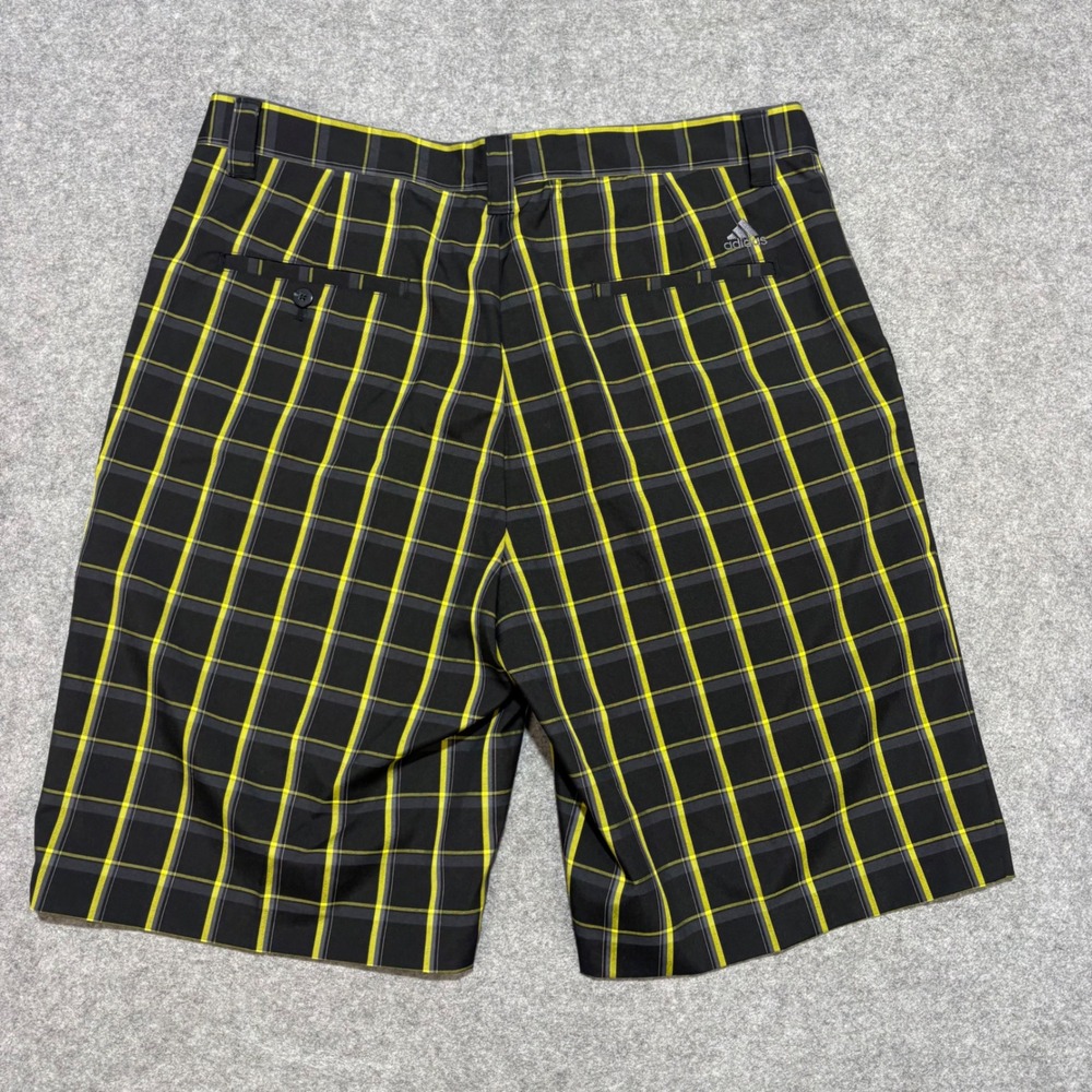 Adidas Golf Plaid Shorts Mens 36 Black Yellow Grey Performance Flat Front 0066